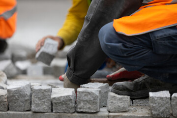 Cobblestone sidewalk construction