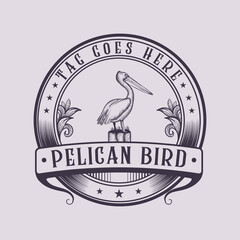 Fototapeta na wymiar Vintage Pelican Logo. Hand Drawing Pelican Logo. Cross Hatching Pelican Stamp Logo Vector Illustration Isolated Silhouette Image