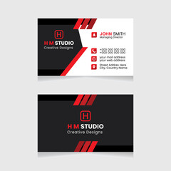 Vector modern creative simple and clean business card design, red abstract unique luxury and professional name card design, print ready corporate business card design.