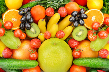 bright background from various vegetables and fruits.