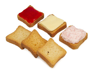 Set of sliced Toast Bread slices isolated on white background, top view
