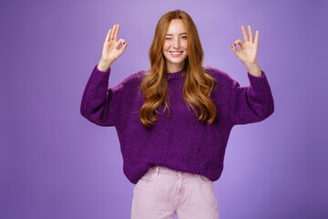 Relax everything ok. Assured charming and happy young redhead with long beautiful hair and freckles...