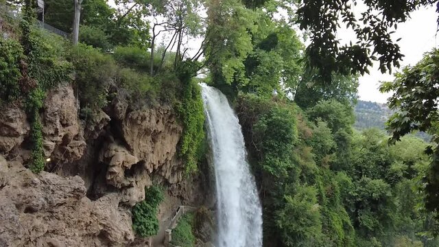 Slow motion. Gorgeous view of famous Edessa waterfalls. Beautiful nature backgrounds. Greece. 