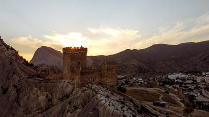 Fototapeta premium beautiful view of the ancient Genoese fortress on the Black Sea coast in Sudak.