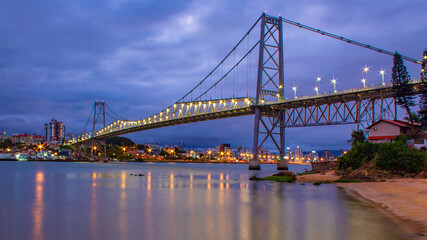 bridge lights reflecting in the sea in Florianópolis  Santa Catarina, Brazil Florianopolis Hercílio Luz