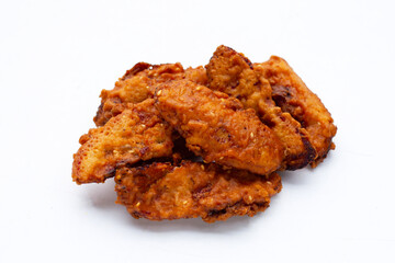 Fried bananas on white background.
