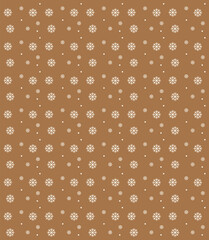 Christmas pattern with white snowflakes on brown background, design for Holidays decoration, wrapping paper, print, fabric or textile, Merry Christmas and Happy New Year, vector illustration