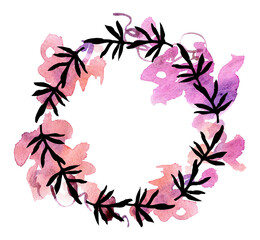 Round floral frame. Hand painted illustration