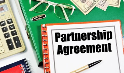 Partnership agreement. The inscription in the planning folder. The goal is to establish legal relations in cooperation in a common cause, work on projects, ideas.