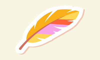Hippie sticker concept. Colorful icon with bright bird feather. Multicolored Phoenix Wings. Design element for social networks, applications and websites. Cartoon modern flat vector illustration