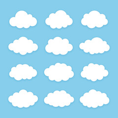 Set of clouds icon illustration on blue background