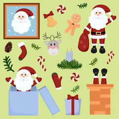 Christmas elements on green background for decoration