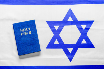 Blue Holy Bible on flag of Israel