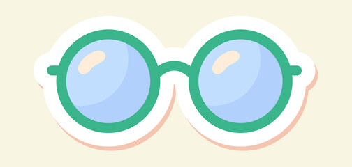 Hippie sticker concept. Colorful icon with unusual round glasses. Modern hipster accessory. Design element for social networks, applications and websites. Cartoon contemporary flat vector illustration