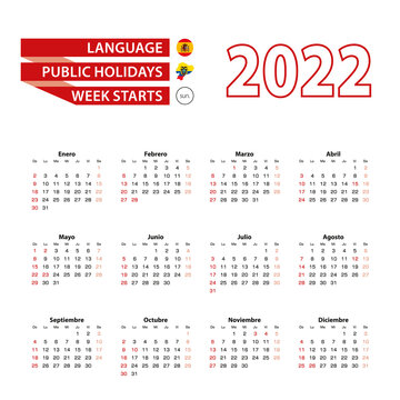 Calendar 2022 in Spanish language with public holidays the country of Ecuador in year 2022.