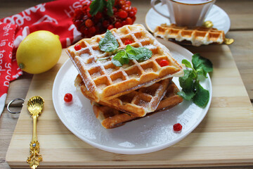waffles for breakfast on a plate on the table