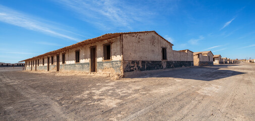 Abandoned houses from the nitrate era in the ghosttown of Chacabuco in the Atacama desert in the north of Chile 