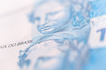 details of real banknote, brazil money, spot focus, brazilian economy concept or paper money