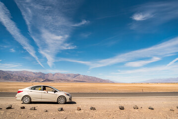A car parking in the Death Valley in Nevada