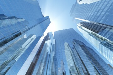 Fototapeta na wymiar Skyscrapers, high-rise buildings, view of the skyscrapers from below against the sky, 3D rendering