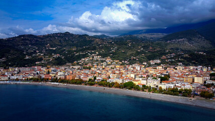 Fototapeta na wymiar The beautiful village of Sapri at the Italian west coast - aerial view - travel photography