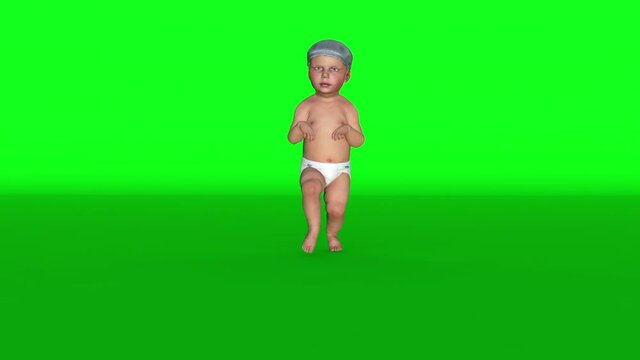 Baby with pampers tiptoe sneaking, Green Screen and Luma Matte