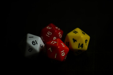 20-sided dice for role-playing. Selective focus. Game board concept.