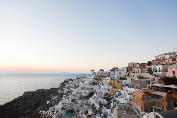 Oia village on Santorini island in Greece at sunset