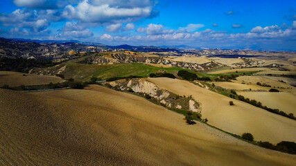 Fototapeta na wymiar Agriculture in Italy - flight over beautiful fields - travel photography
