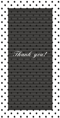 Business card with message Thank you! phrase to client with gratitude, vector. Decoration polka dot frame lined card with place for copy space text. Dots background, dot backdrop.
