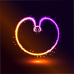 Glowing geometric elements On Dark Backdrop. Neon cyberpunk background