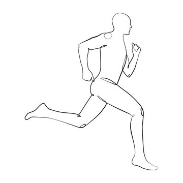 Running Man Athlete One Line Drawing On White Isolated Background. Vector Illustration