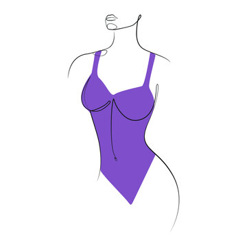 recommend clip art: Slender woman in a swimsuit, underwear one line art on white isolated background. Vector illustration
