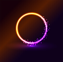 Glowing geometric elements On Dark Backdrop. Neon cyberpunk background