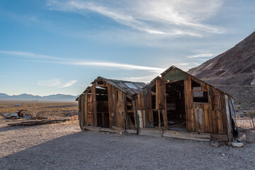 Two abandoned sheds in the ghost town Rhyolite in Death Valley