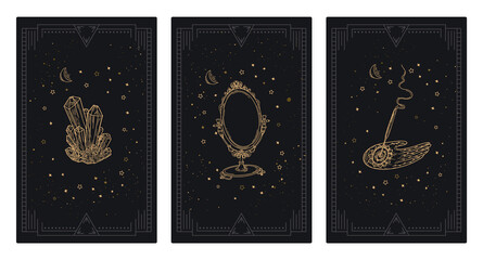 Cover set of magical tarot cards. Background of magic or association cards, vector illustration set. - obrazy, fototapety, plakaty
