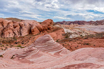 Iconic Fire Wave rock formation in the Valley of Fire State Park, Nevada