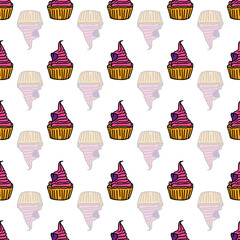 Vector White Party with cupcakes seamless background pattern