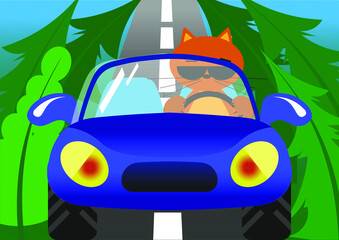 Traveling in a car. Vector graphics for tourism advertising