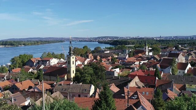 summer sunny city skyline panorama of the Zemun suburb in Belgrade, Serbia