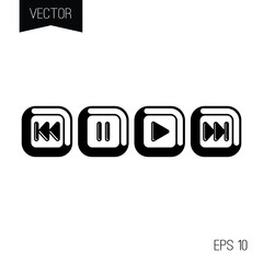 Play Pause Rewind buttons mini tiny tattoo or logo. Blackwork.