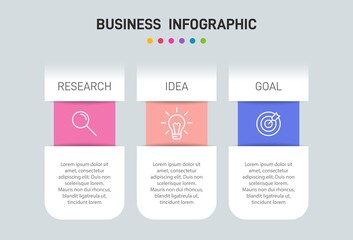 Concept of arrow business model with 3 successive steps. Three colorful graphic elements. Timeline design for brochure, presentation. Infographic design layout.