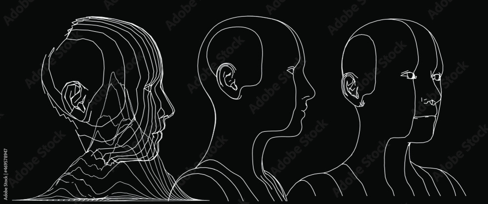 Canvas Prints 3D wireframe model of a human heads. Concept for Machine Learning, Artificial intelligence and Robotics themes.