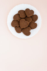 Heart shaped chocolate biscuit cookies. Homemade Oatmeal Cookie Recipe. Copy space, vertical banner