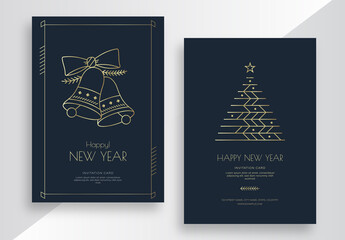 New Year Invitation Cards with Gold Bells