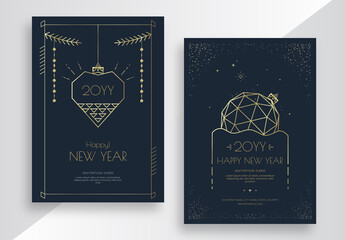 New Year Greeting Cards with Gold and Blue Accent