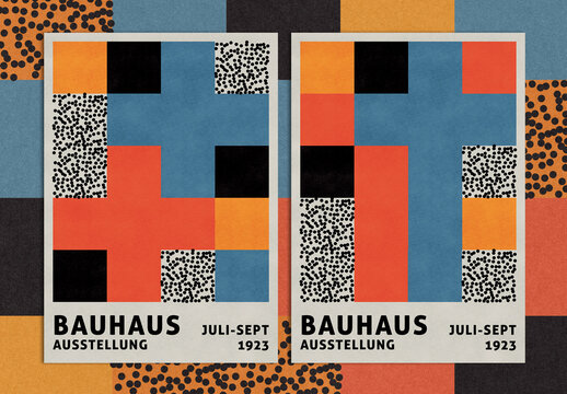 Bauhaus Style Geometric Posters Layout with Foursquare Pattern Composition