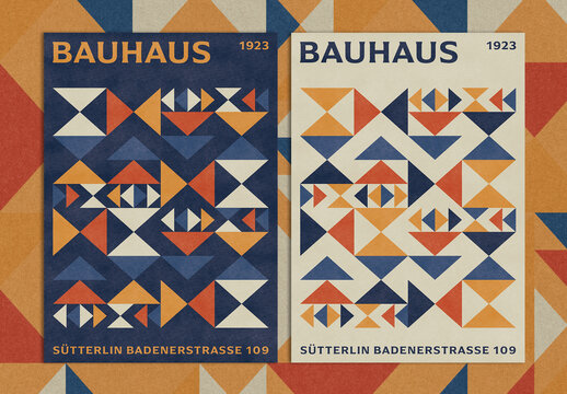 Modern Posters Layout in Bauhaus Style with Triangles Shape Pattern Composition