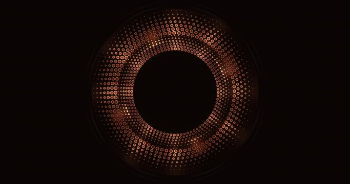 Futuristic shiny bronze circles rotating on black background.