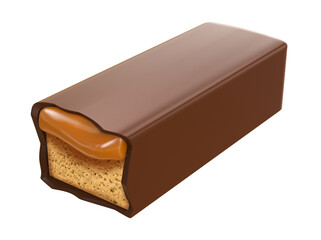 Chocolate bar broken with caramel filling. Isolated background. 3d illustration.
